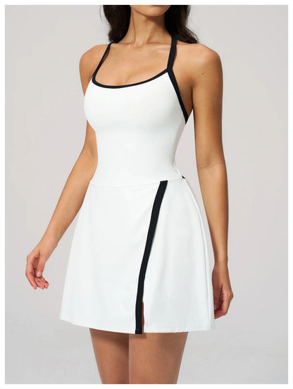 Custom LOGO women's nude yoga dress hollow breathable slim fitness sports quick-drying short skirt