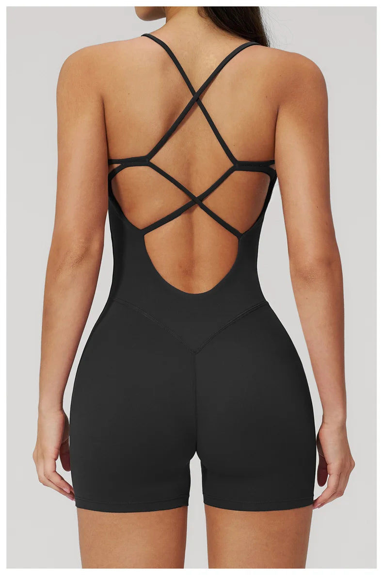TRY TO BN Yoga Jumpsuit Shorts Cross Beautiful Back Sportswear Fitness Bodysuit One Piece Set Workout Running Gym Women Clothing