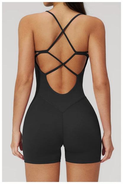 TRY TO BN Yoga Jumpsuit Shorts Cross Beautiful Back Sportswear Fitness Bodysuit One Piece Set Workout Running Gym Women Clothing