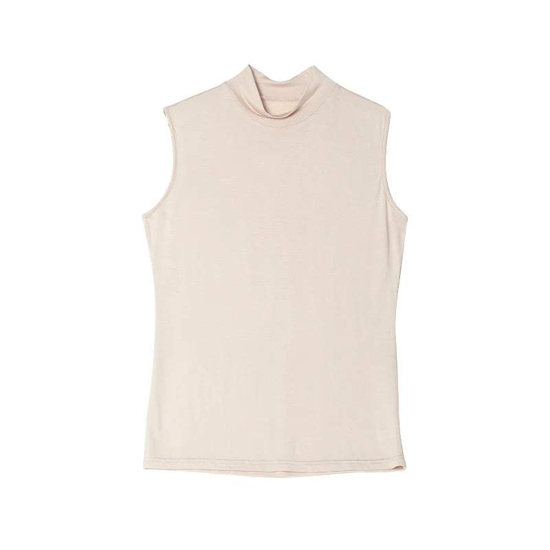 SuyaDream. Women Solid Tanks, 92%Real Silk, Mock Neck, Sleeveless Chic T Shirt, 2025 Solid Summer Vests