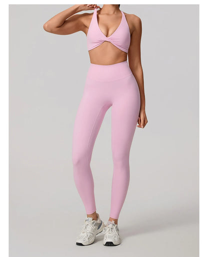 New Summer 2Pcs Women's Quick-Dry Sports Set V-Shaped Bra Female Sleeveless Yoga Outfit Gym Two-Piece Woman Sport Clothes