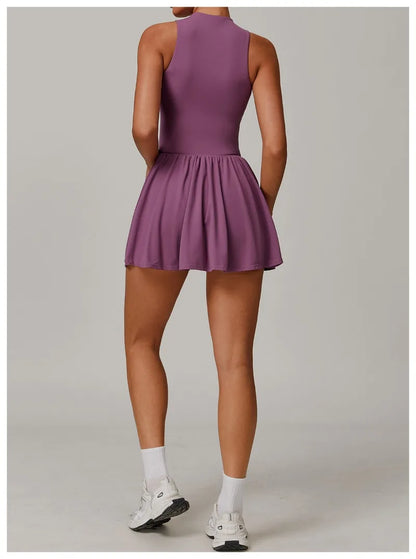 Tennis Skirt Sports Fitness Stand-up Collar Anti-light Golf Badminton Casual Fitness Workout Clothing Gym Yoga Suit for Women