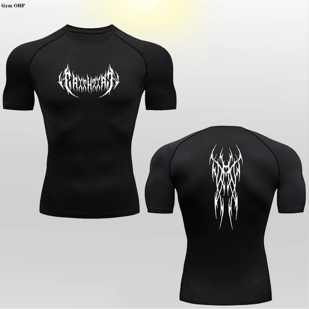 Short Sleeve Revena™ "Gothicah" Pattern Elastic Compression Shirt