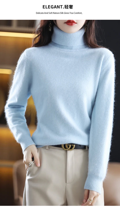 LHZSYY Winter Women Sweater Solid 100%Mink Cashmere Turtleneck Knitted Pullovers Slim Soft Warm Female Long Sleeve 23  Color