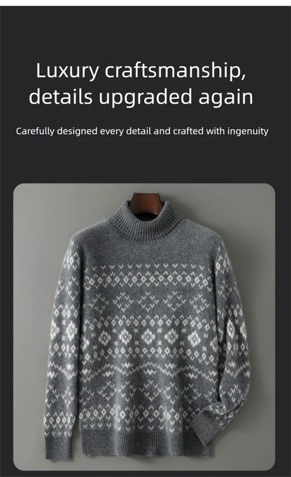 New 100% Pure Wool Cashmere Men's O-neck Pullover 2025 Autumn/Winter Color Matching Top Casual Thick Fashion Large Size Jacket