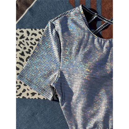 Plaid Cross Back Short Sleeve Bikini Women Swimwear Female Swimsuit Two-pieces Bikini set Bather Bathing Suit Swim Lady V4395