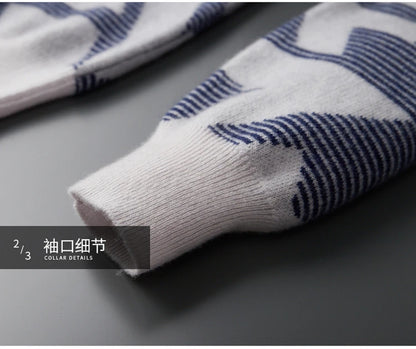 Men's Autumn Winter New 100% Cashmere O-Neck Sweater Fashion Knitted Jacquard Pullover Top Color blocked Thickened Men's Wear