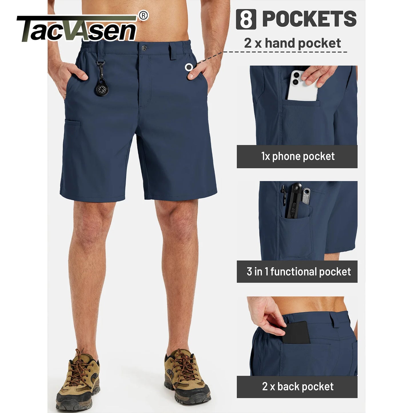 TACVASEN Men's Hiking Cargo Shorts Quick Dry Water-Resistant Lightweight Tactical Outdoor Work Casual Shorts with 8 Pockets