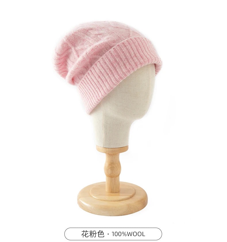 DjzDsm 100%Pure Wool Women's Hat For Winter Warm Soft Luxury Cashmere Twists Slouchy Street y2k Women's Hat
