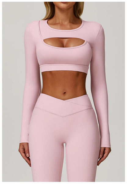 Women Yoga Shirts Crop Top Long Sleeves Sexy Hollow Out Shirts for Women Yoga Sports Fitness Gym Clothes Push Up Workout Tops