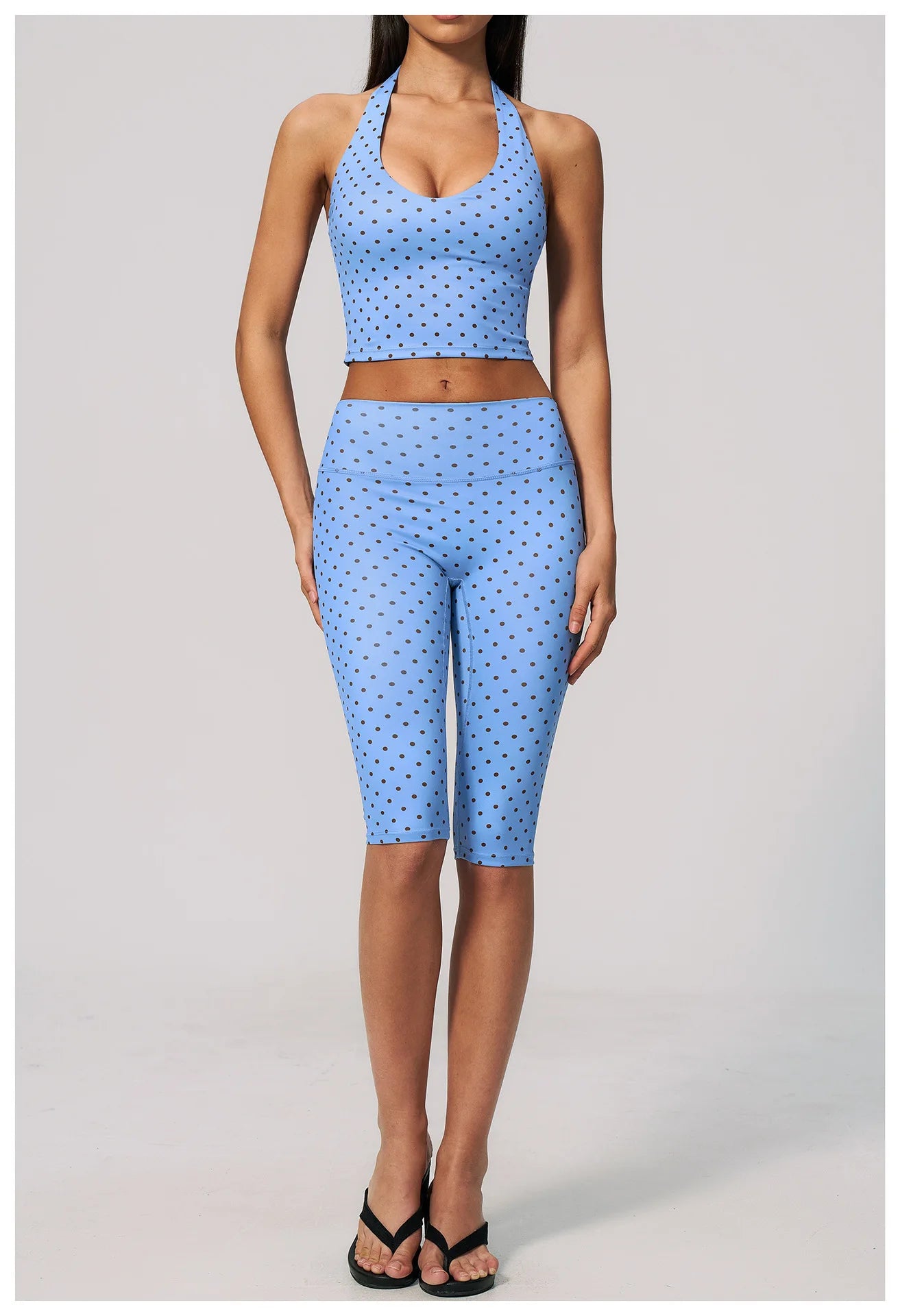 Custom LOGO women's new yoga clothes polka dot printing deep V high elastic three-dimensional fitness two-piece set