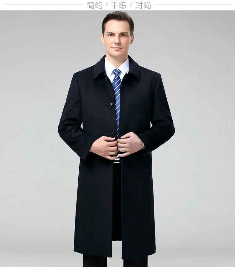 100% Cashmere Jacket Men Casual Business Men's Winter Coats Polo Collar Single Breasted Windbreaker Coat Casaco Masculino