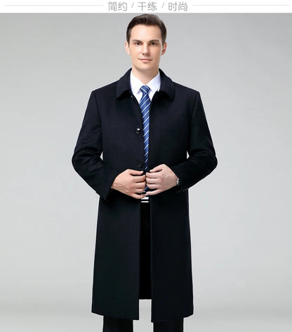 100% Cashmere Jacket Men Casual Business Men's Winter Coats Polo Collar Single Breasted Windbreaker Coat Casaco Masculino