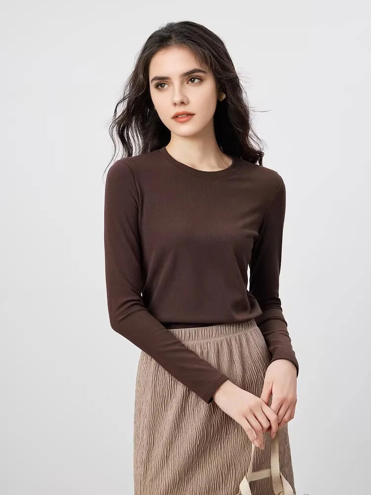 SuyaDream, Women Bottoming T Shirt, Silk Viscose Blend, Long Sleeves, Solid Basic Thermal  Shirt, 2024 Autumn Winter Top