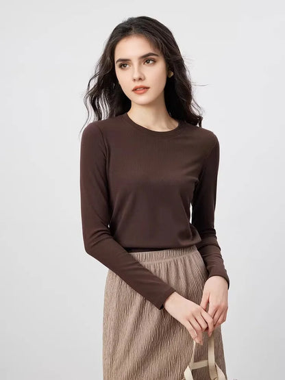 SuyaDream, Women Bottoming T Shirt, Silk Viscose Blend, Long Sleeves, Solid Basic Thermal  Shirt, 2024 Autumn Winter Top