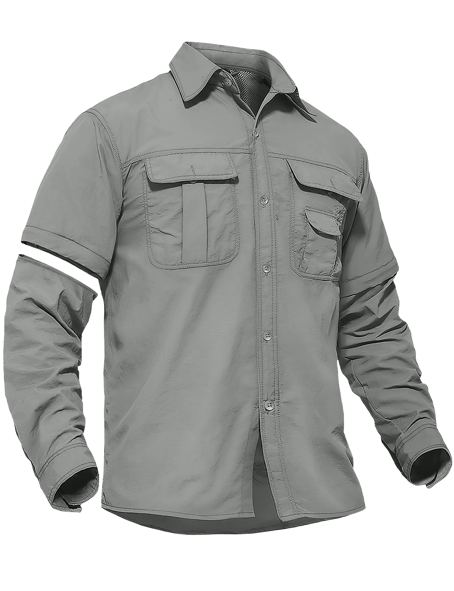 TACVASEN Quick Dry Long Sleeve Cargo Work Shirts with Pockets Mens Nylon Safari Hiking Shirts Button Down Shirts Clothes Males