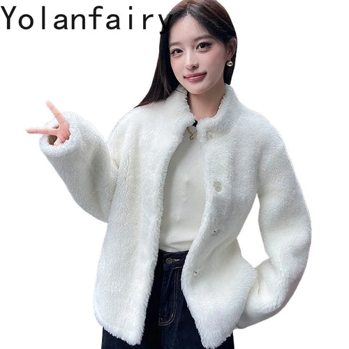 YOLANFAIRY 100% Genuine Leather Jacket Women Warm Natural Fur Coat Woman Winter Short Real Lamb White Fur Coats Jaqueta Feminina
