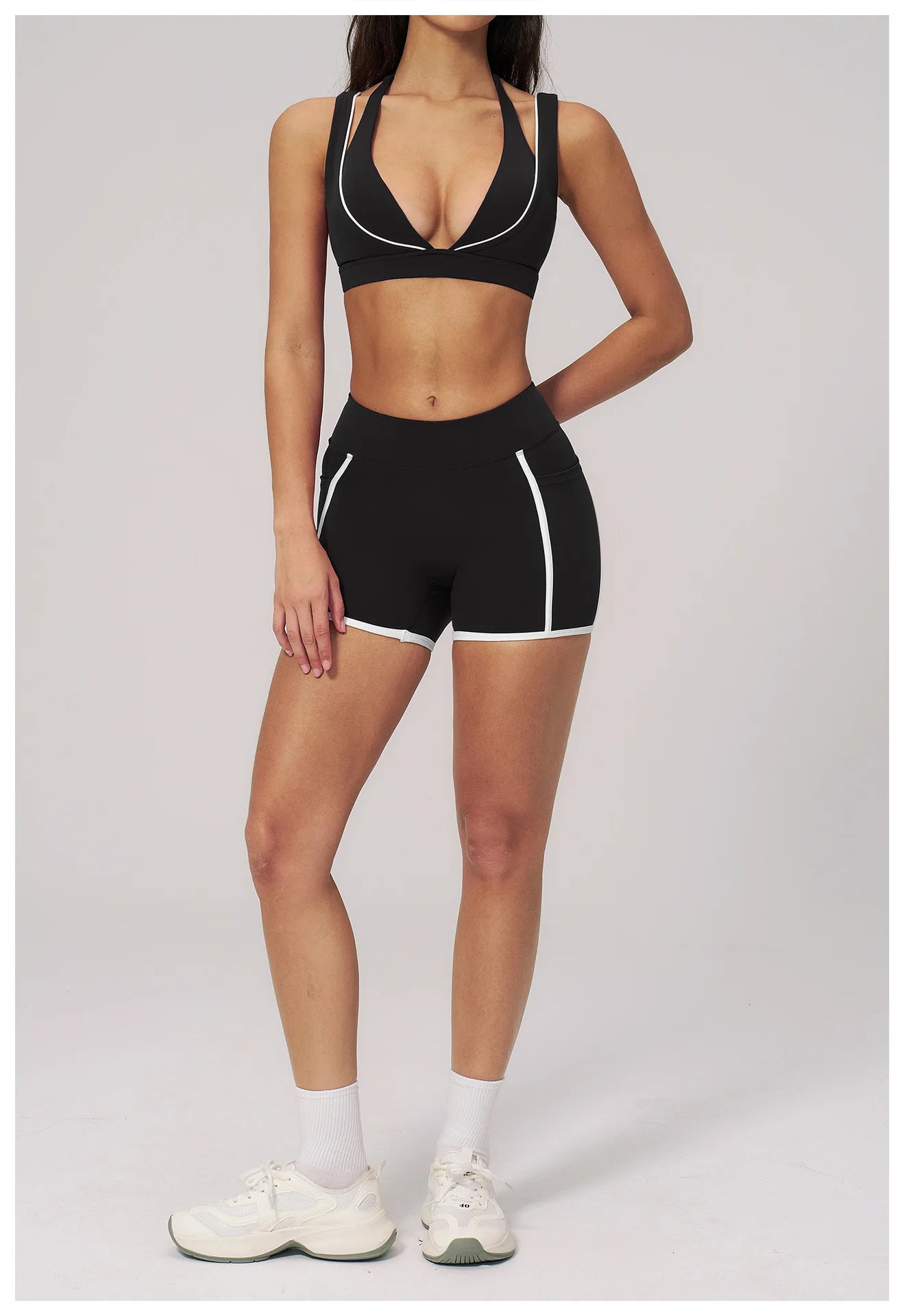 Color Contrast Deep-V Sports Bra Women's Gym Fitness Yoga Top Backless Breathable Sports Underwear Female Push Up Workout Top
