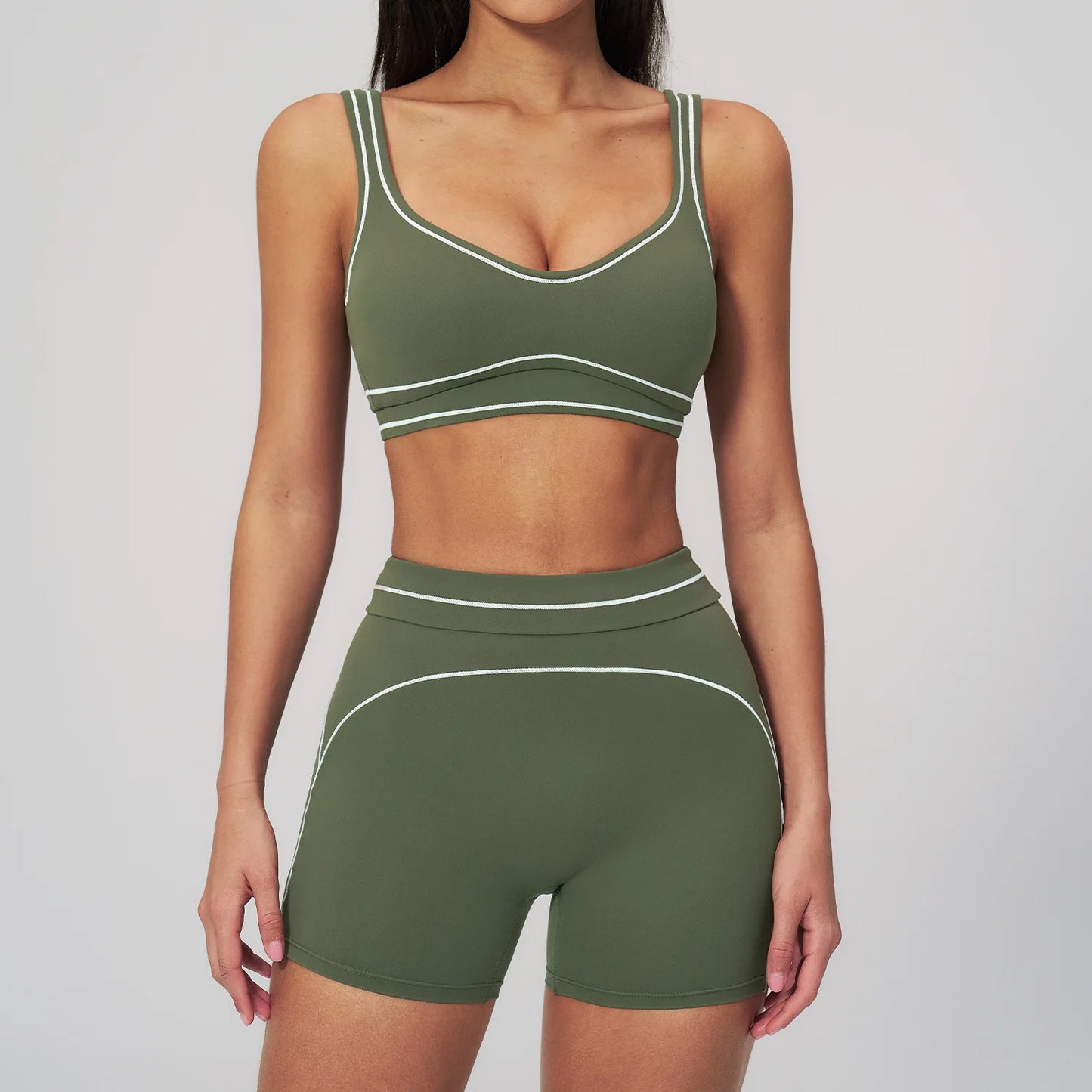 Hearuisavy Summer Yoga Set 2Pcs Women High Support Push Up Sports Top Butt-Lifting Fitness Pants Outdoor Cycling Sports Bra Suit