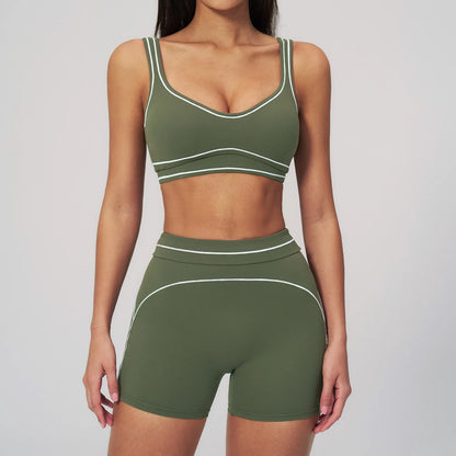 Hearuisavy Summer Yoga Set 2Pcs Women High Support Push Up Sports Top Butt-Lifting Fitness Pants Outdoor Cycling Sports Bra Suit