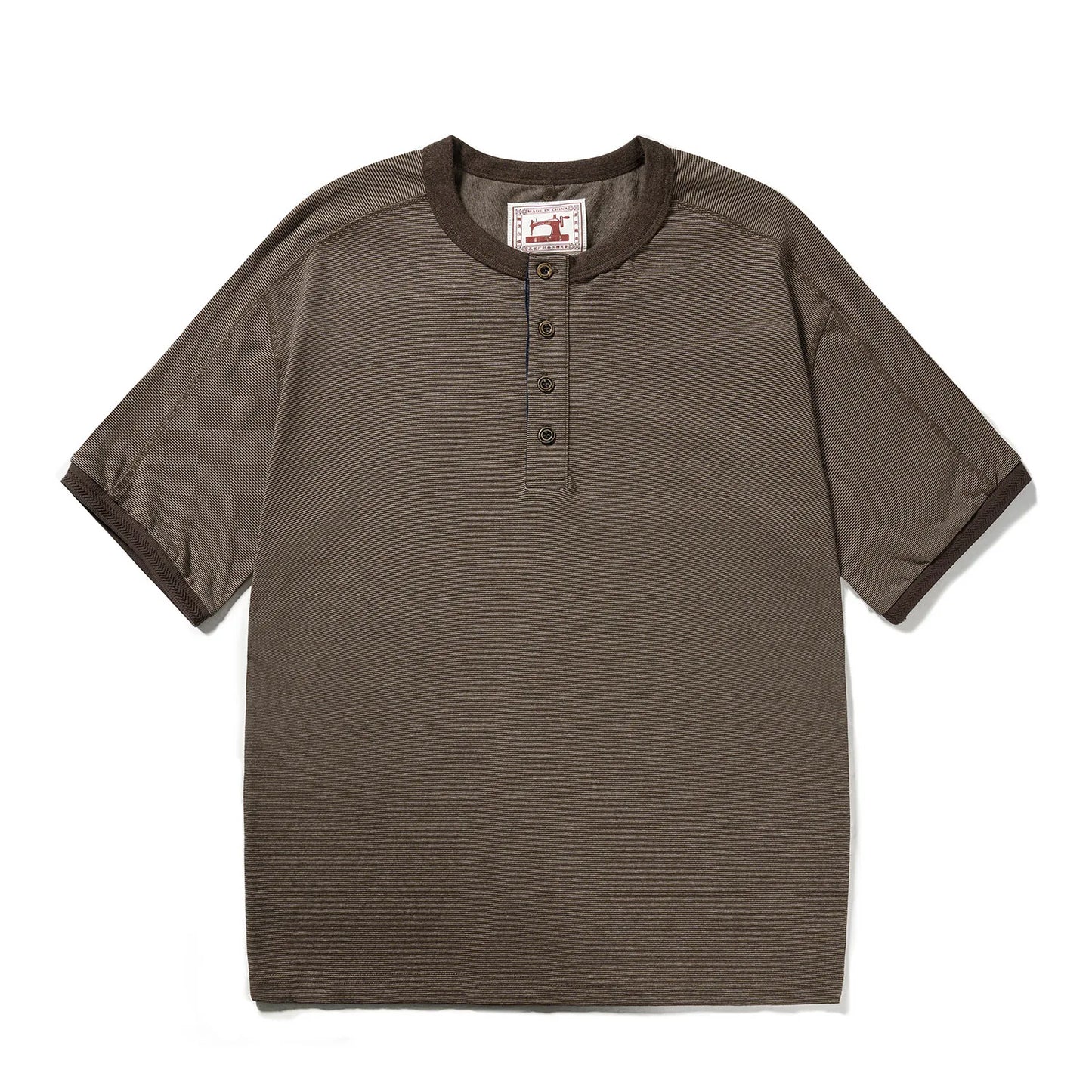 Men's American Retro T-shirt Heavyweight Loose Fit Short Sleeve Henry Collar Neutral Design Casual Loose Shirt