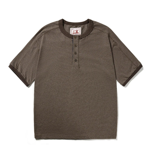 Men's American Retro T-shirt Heavyweight Loose Fit Short Sleeve Henry Collar Neutral Design Casual Loose Shirt