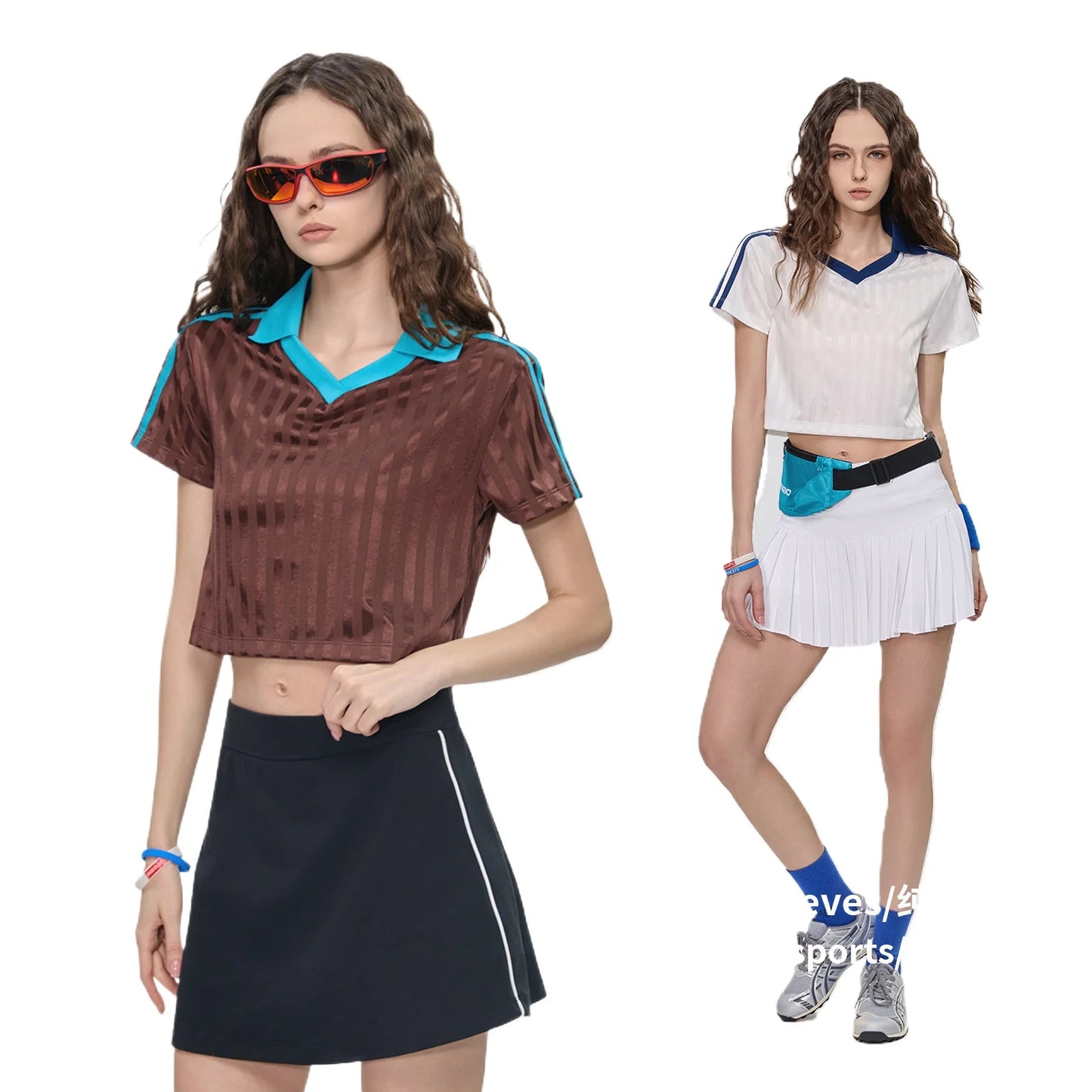 Customized LOGO Women's Spice Girls V-Neck Football Sports T-Shirt Patch Striped Casual Retro Short Sleeve Top