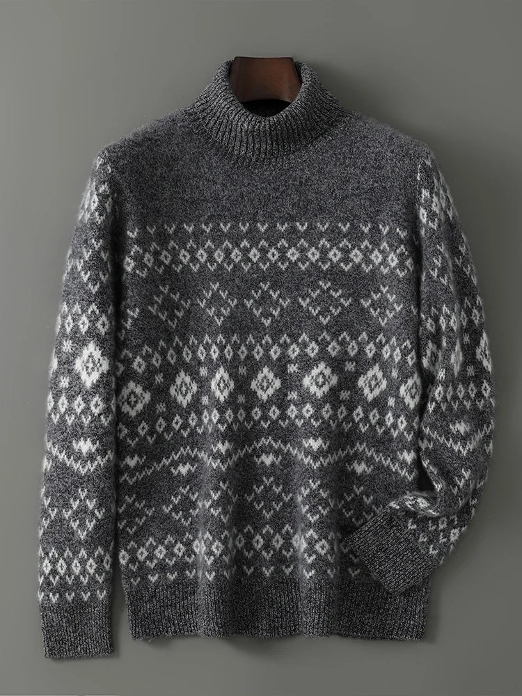 New 100% Pure Wool Cashmere Men's O-neck Pullover 2025 Autumn/Winter Color Matching Top Casual Thick Fashion Large Size Jacket