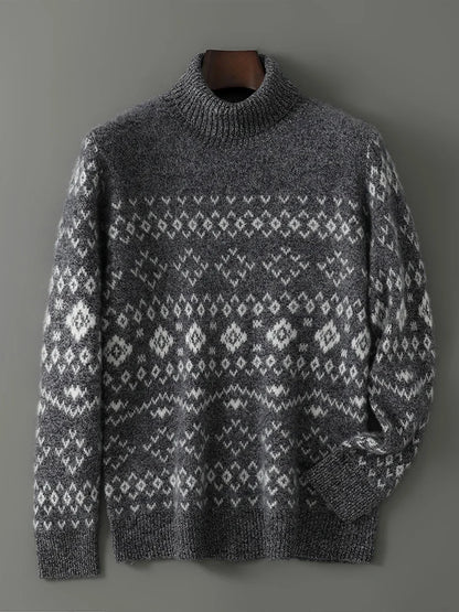 New 100% Pure Wool Cashmere Men's O-neck Pullover 2025 Autumn/Winter Color Matching Top Casual Thick Fashion Large Size Jacket