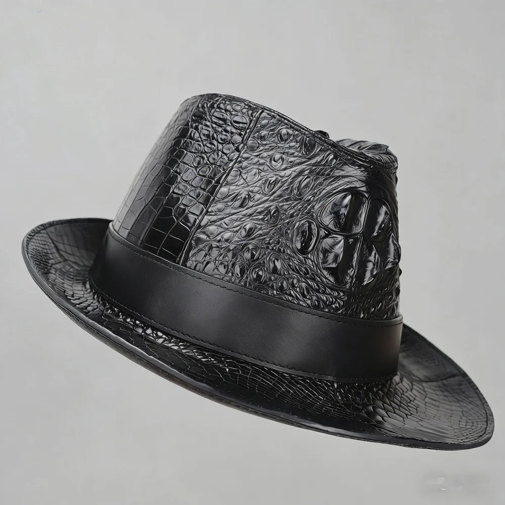 Authentic crocodile leather men's wide-brimed hat exotic style real crocodile leather men's magician foldable hat cowboy hat