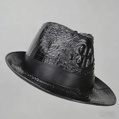 Authentic crocodile leather men's wide-brimed hat exotic style real crocodile leather men's magician foldable hat cowboy hat