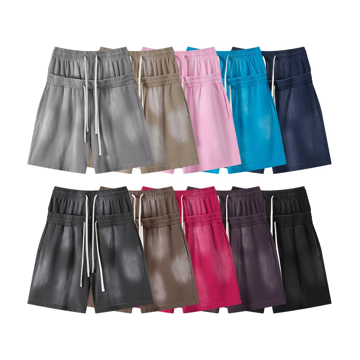 Custom LOGO men's 320G heavy 100% washed and old double waist high waist medium pants loose casual sports five-point shorts