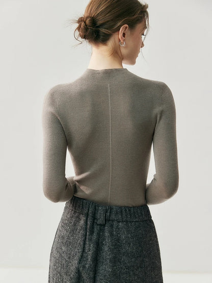 CHICUU Women 100% Wool Sweater Machine Washable Mock Neck Pullover 18-Thread Worsted Cashmere Knitwear   Autumn Winter Clothes