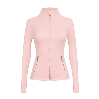 Personalized LOGO custom women's gold zip jacket tight stand-up collar quick-drying fitness running yoga suit 41-color S-3XL top