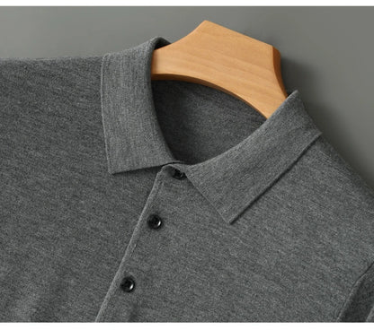 Men's Merino Wool Sweater Polo Collar Pullover Autumn Winter New Cashmere Knitwear Casual Loose Men's Shirts Tops Warm Soft
