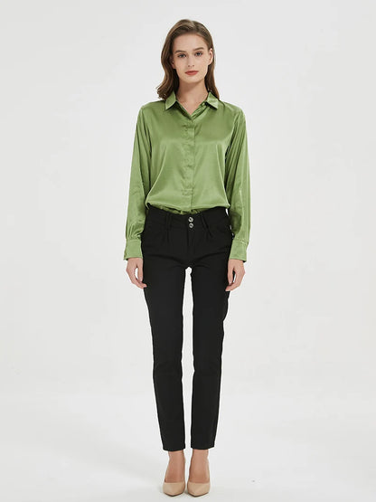 SuyaDream Woman Solid Shirts 93%Real Silk 7%Spandex Long Sleeves Chic Blouses, 2025 Spring Autumn Office Lady Top