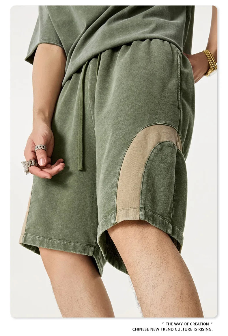 Customized LOGO men's summer European and American hip-hop style splicing contrasting shorts loose straight five-point pants