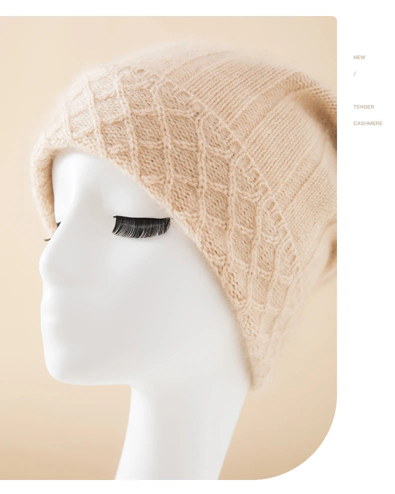Thickened Outdoor Hat Autumn And Winter Men's And Women's Pullover 100%cashmere Hat With Groove Strip Casual And Warm Woolen Hat