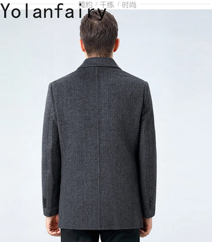 YOLANFAIRY 100% Cashmere Jacket for Men 2025 Autumn Winter Mid-length Wool Coats Man Clothing Casual Business Men's Woolen Coat