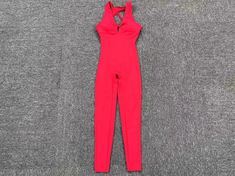 Seamless Yoga Jumpsuits Sports Fitness One-Piece Tight Sleeveless Beauty Back Workout Gym Running Training Bodysuits for Women