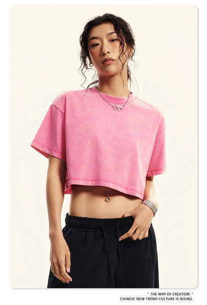 Custom LOGO women's 230G spring summer  open-button top Spice Girl loose short sports cotton polyester short-sleeved t-shirt
