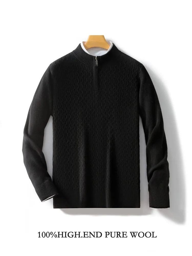 2024 Autumn Winter New Men's Half-High-Neck Thick 100% Pure Wool Sweater Long-Sleeved Business Warm Cashmere Bottoming Shirt Top