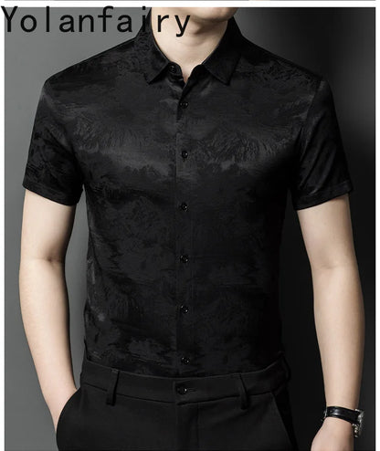 YOLANFAIRY 92.4% Mulberry Silk Mens Shirts Summer Shirt for Men Camisas Hombre Mens Button Up Shirt Mens Fashion Shirt Tops