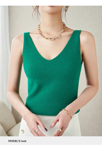 Women's Spring and Autumn 2026 New 100% Merino Wool V-Neck Pullover Knitted Suspender Casual Soft Inner Vest Women's Clothing
