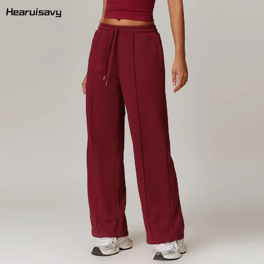 Hearuisavy Winter Pocket High Waist Jogger Sports Pants Female Fitness Gym Pants Casual Loose Sweatpants Wide Leg Trousers