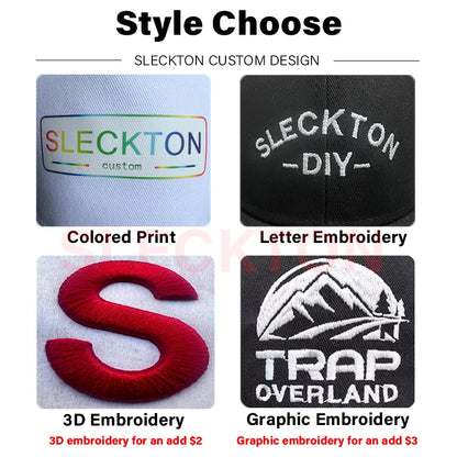 SLECKTON Custom Baseball Cap Fashion DIY Letter Embroidery Hats for Women and Men Cotton Design LOGO Wholesale Unisex Caps