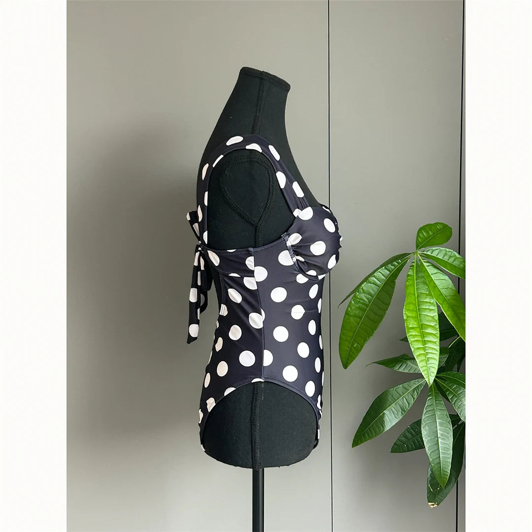 New Polka Dots Underwired One Piece Swimsuit Women Swimwear Female Backless Monokini High Leg Cut Bather Bathing Suit Swim V8169