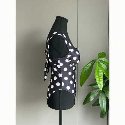 New Polka Dots Underwired One Piece Swimsuit Women Swimwear Female Backless Monokini High Leg Cut Bather Bathing Suit Swim V8169