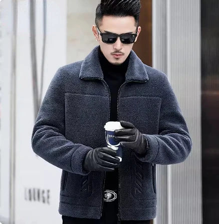 YOLANFAIRY Genuine Leather Men Sheep Sheared Grain Lamb Fur Coat Men Real Woolen Jackets Men's Clothing Mens Fur Jacket Coat