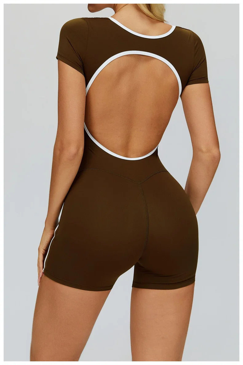 TRY TO BN Gym Jumpsuit Sports Hollow Back Women's Breathable Contrasting Colors Bodysuit Fitness One Piece Running Yoga Clothing